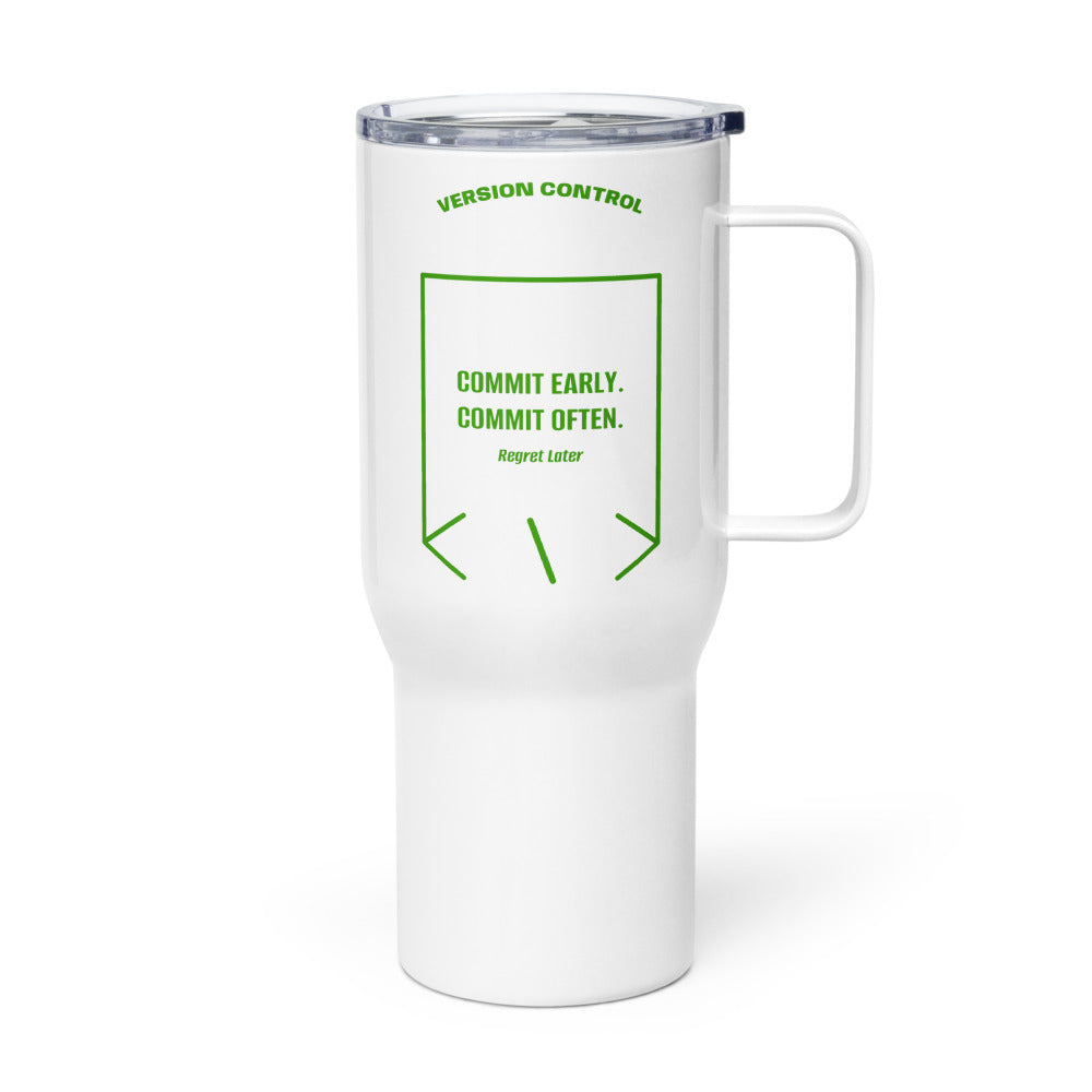 Commit Early. Commit Often. — White Green back mockup (25 oz)