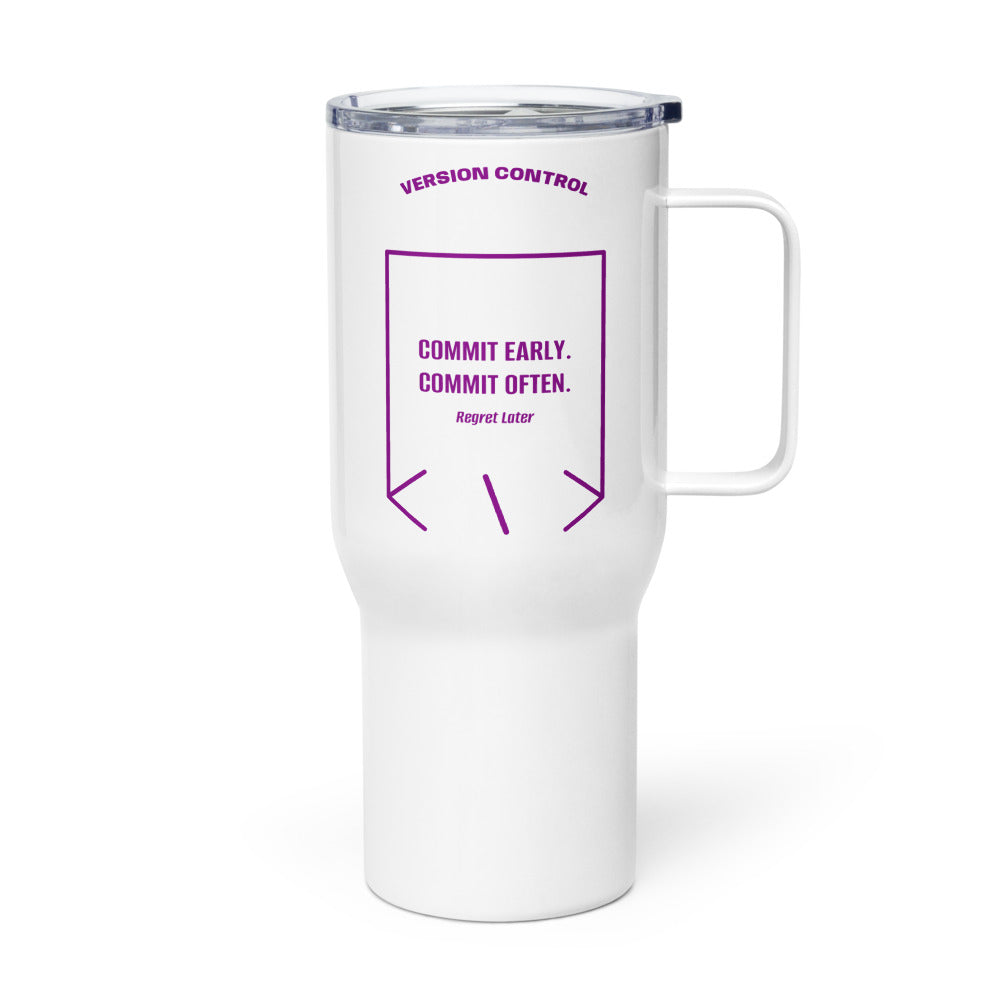 Commit Early. Commit Often. — White Purple back mockup (25 oz)