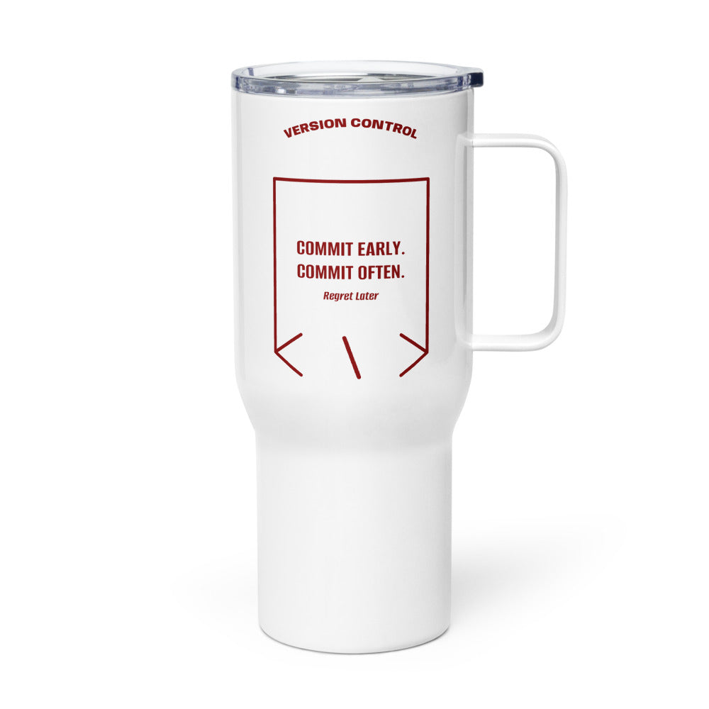 Commit Early. Commit Often. — White Maroon back mockup (25 oz)