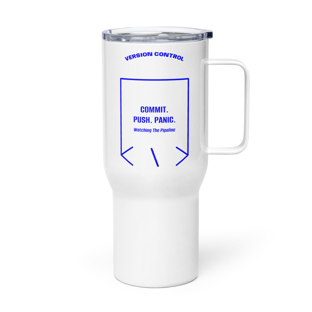 Commit. Push. Panic. — White Blue back mockup (25 oz)