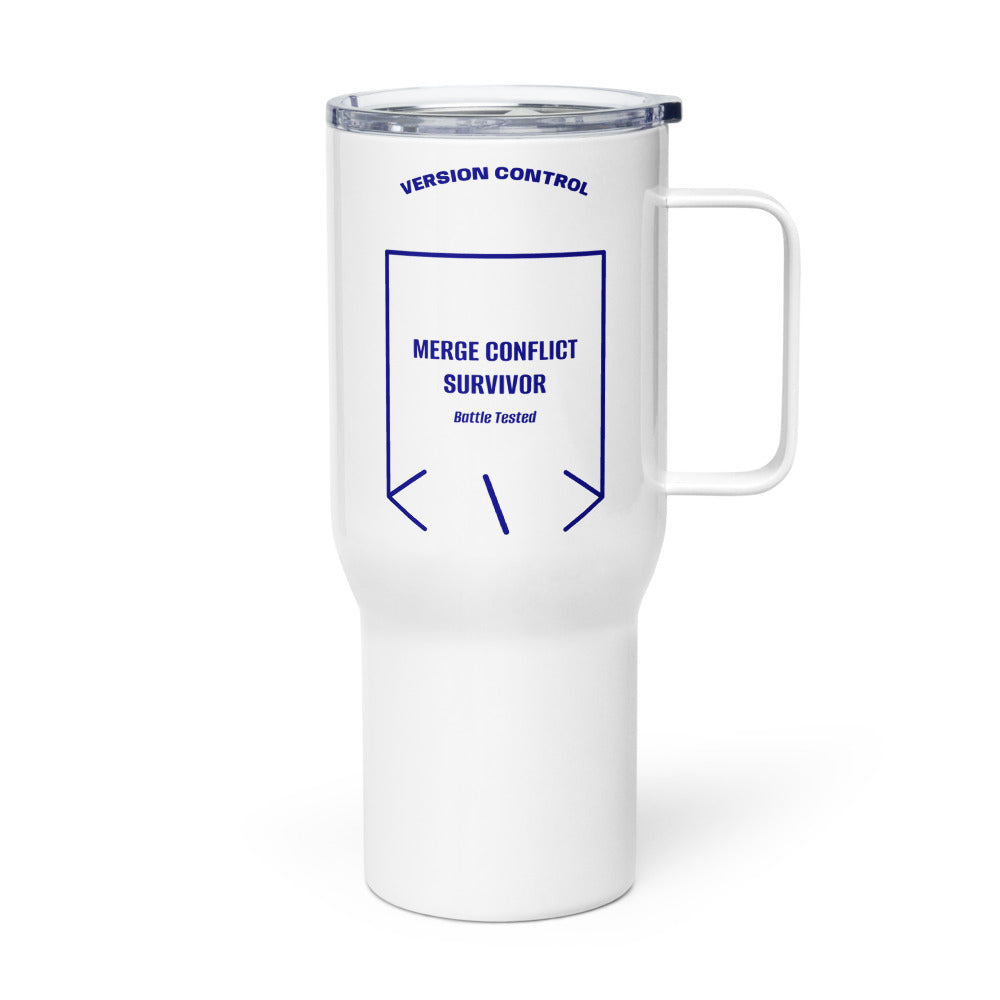 Merge Conflict Survivor — White Navy back mockup (25 oz)