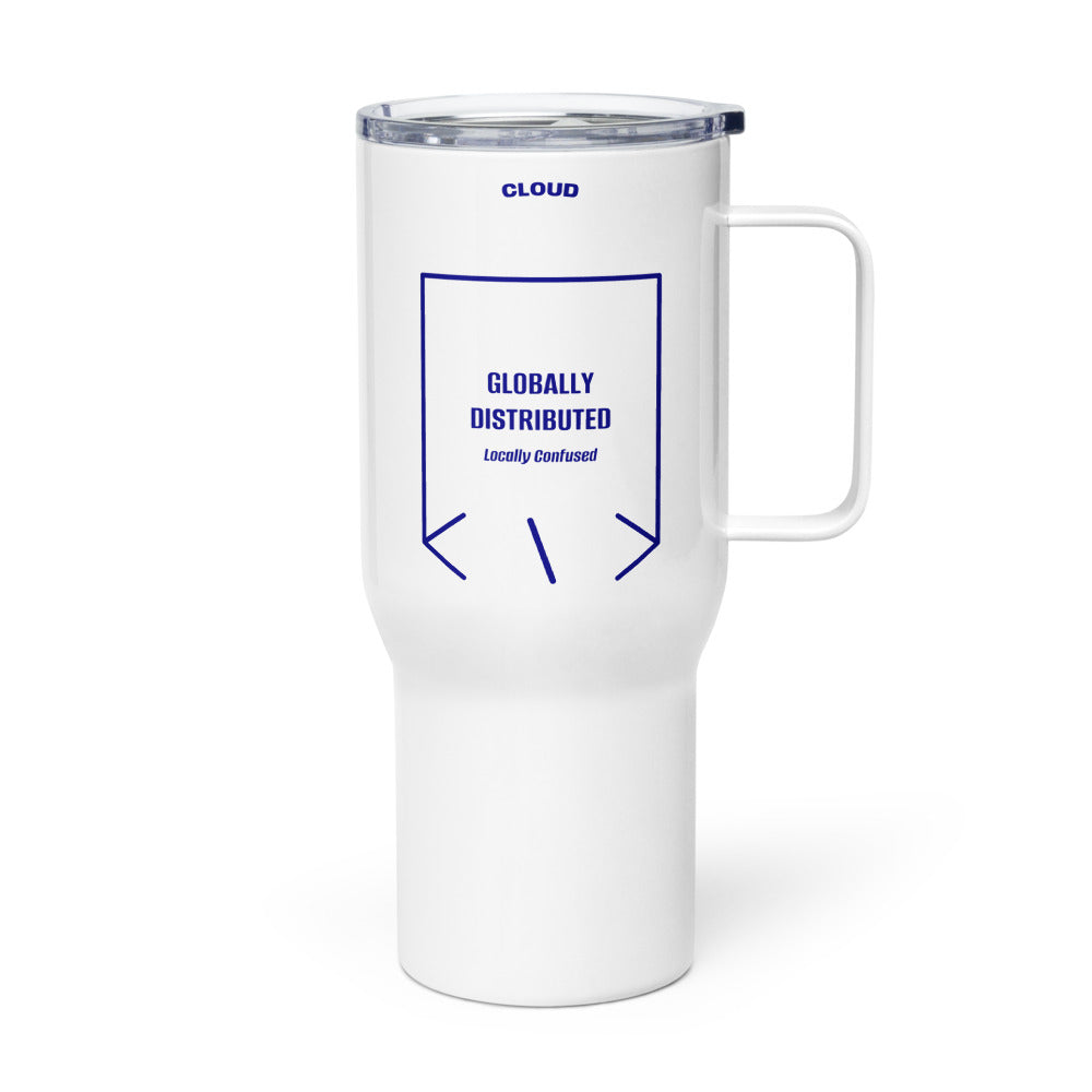 Globally Distributed — White Navy back mockup (25 oz)