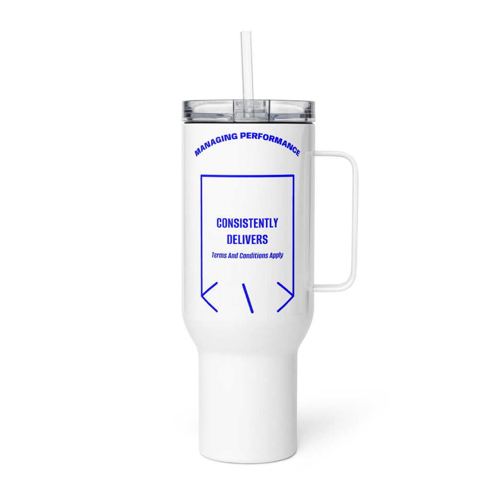 Consistently Delivers — White Blue back mockup (40 oz)