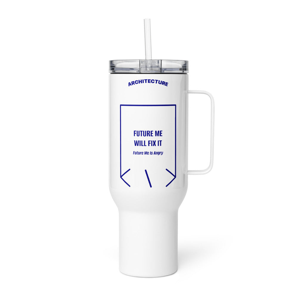Future Me Will Fix It — White Navy back mockup (40 oz)