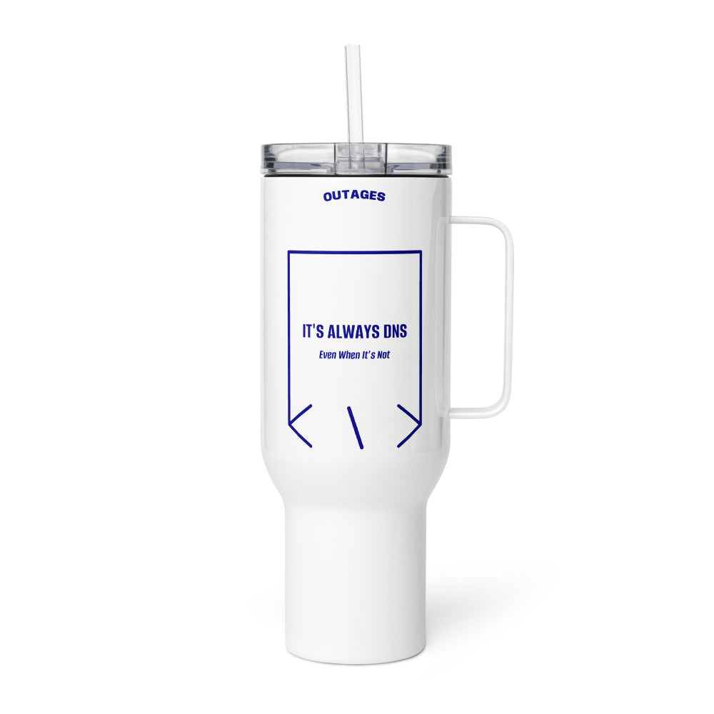 It's Always DNS — White Navy back mockup (40 oz)