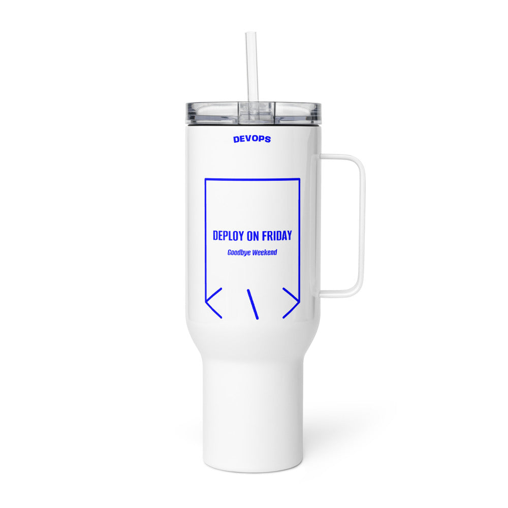 Deploy On Friday — White Blue back mockup (40 oz)