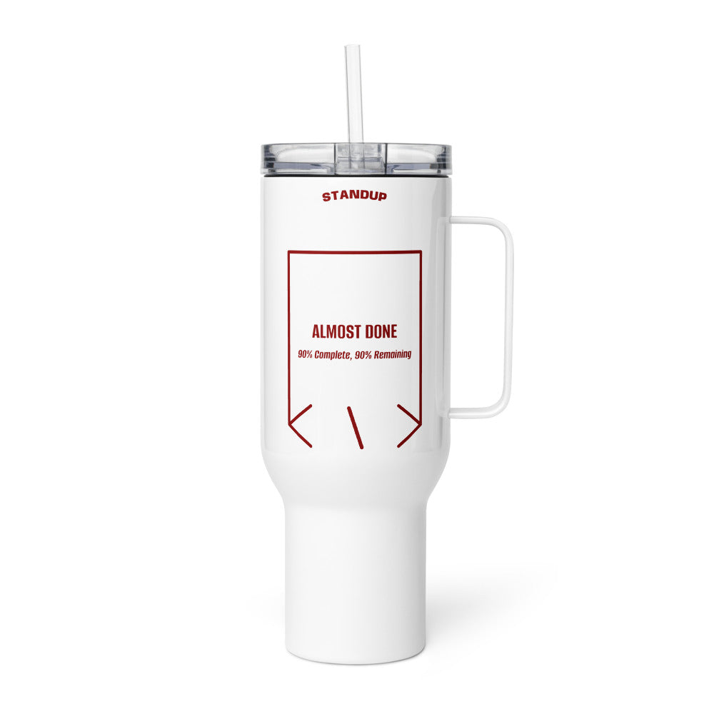Almost Done — White Maroon back mockup (40 oz)