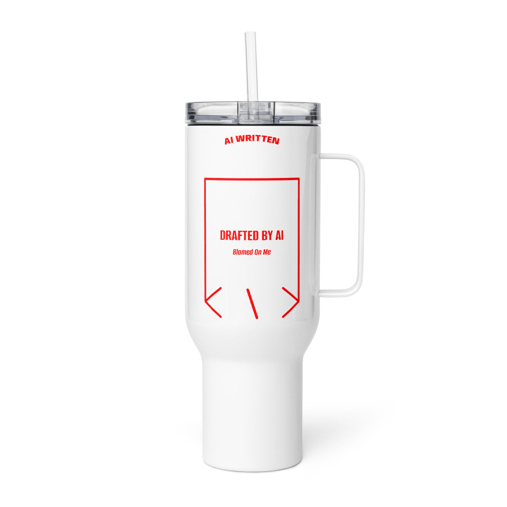Drafted By AI — White Red back mockup (40 oz)