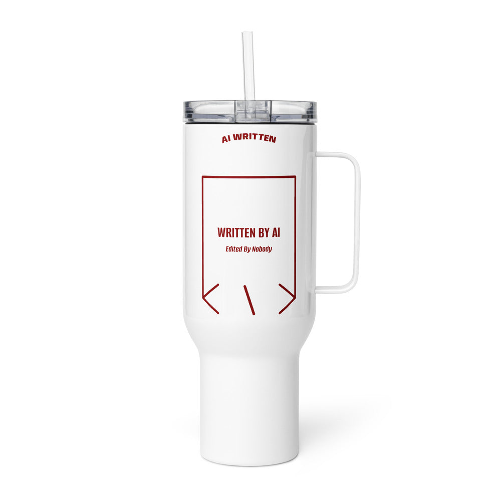 Written By AI — White Maroon back mockup (40 oz)