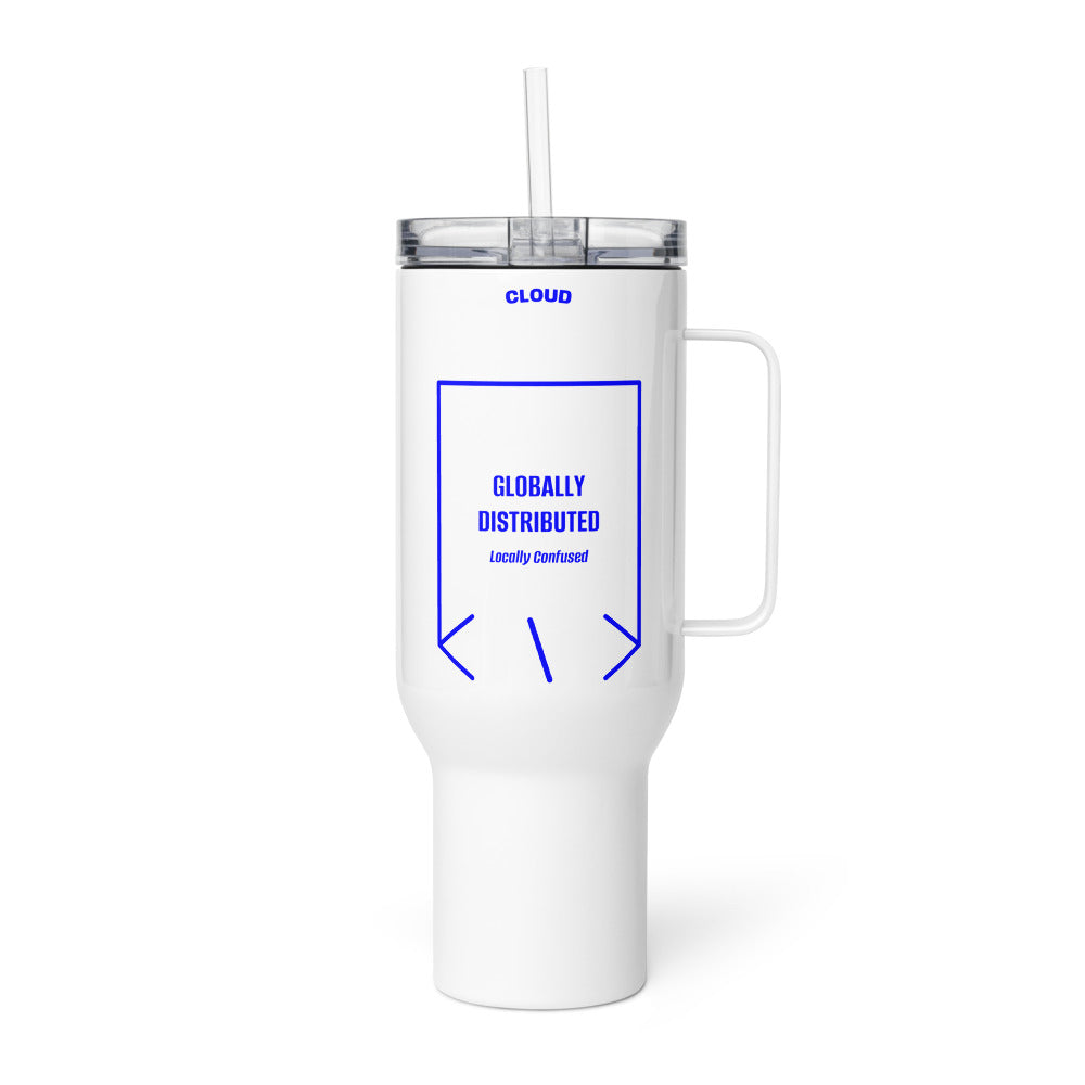 Globally Distributed — White Blue back mockup (40 oz)