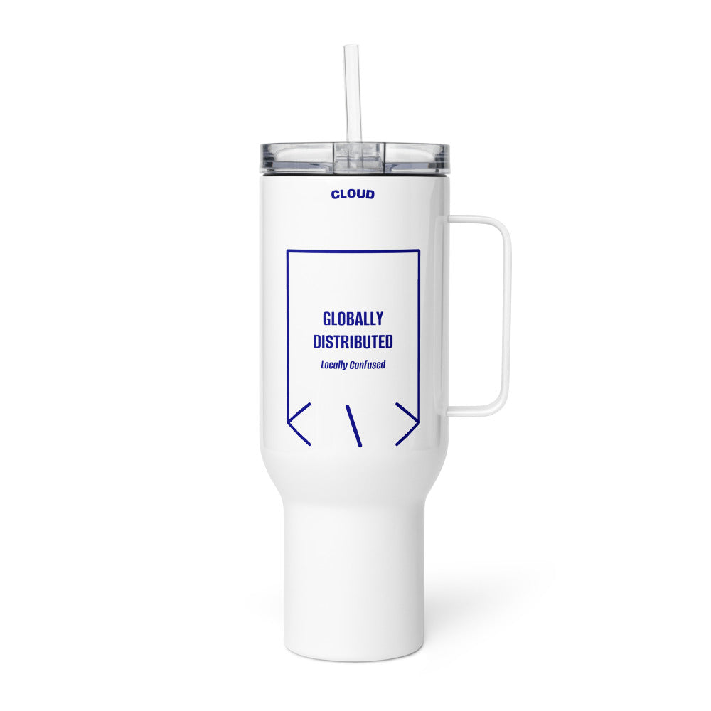 Globally Distributed — White Navy back mockup (40 oz)