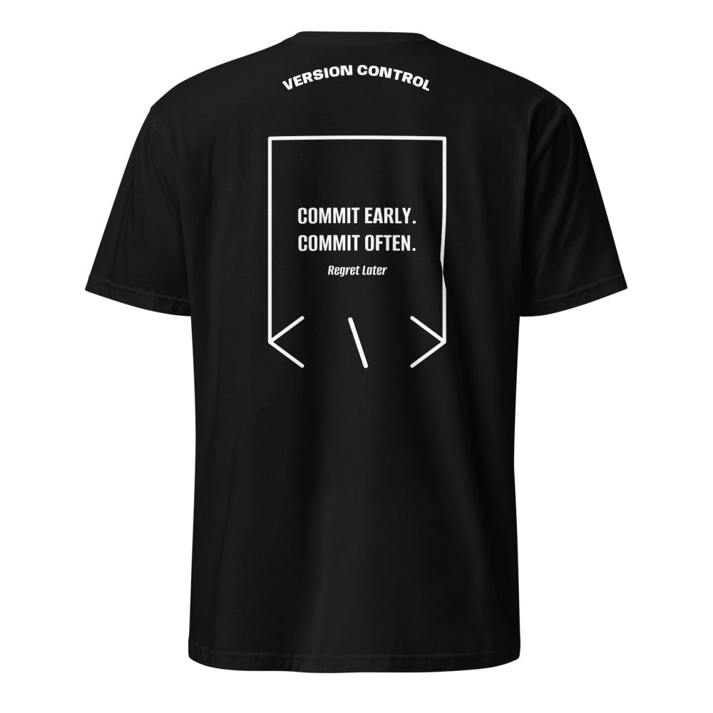 Commit Early. Commit Often. — Black White back mockup