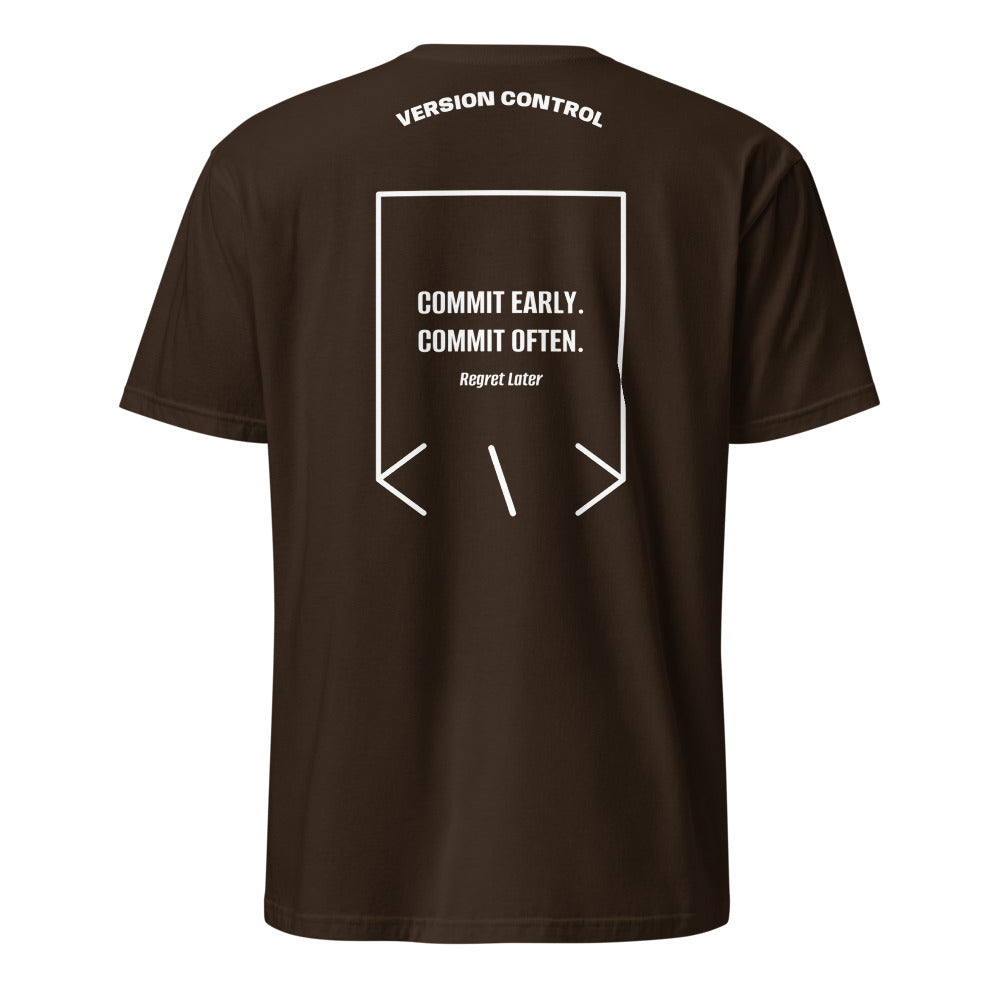 Commit Early. Commit Often. — Dark Chocolate White back mockup