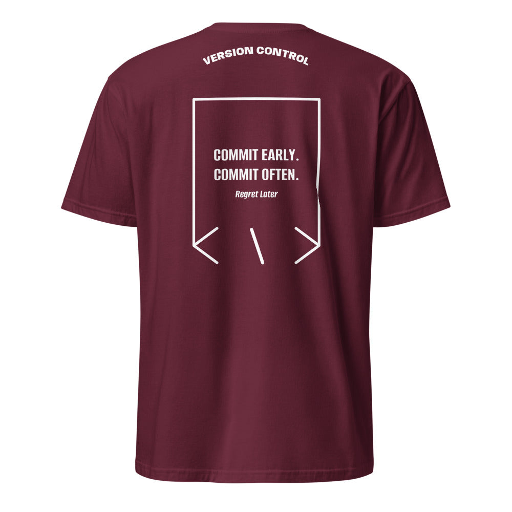 Commit Early. Commit Often. — Maroon White back mockup
