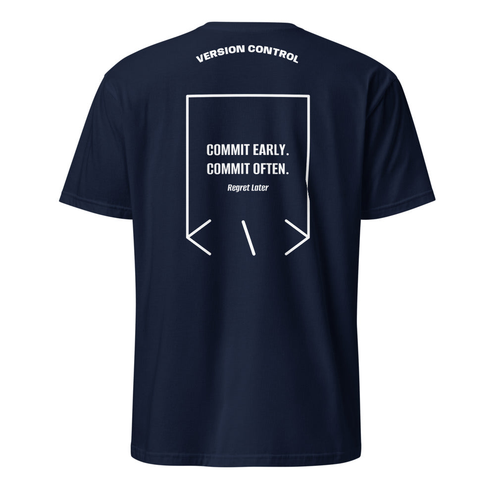 Commit Early. Commit Often. — Navy White back mockup