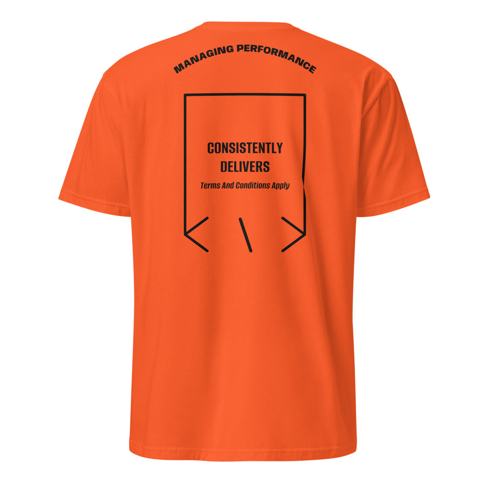 Consistently Delivers — Orange Black back mockup