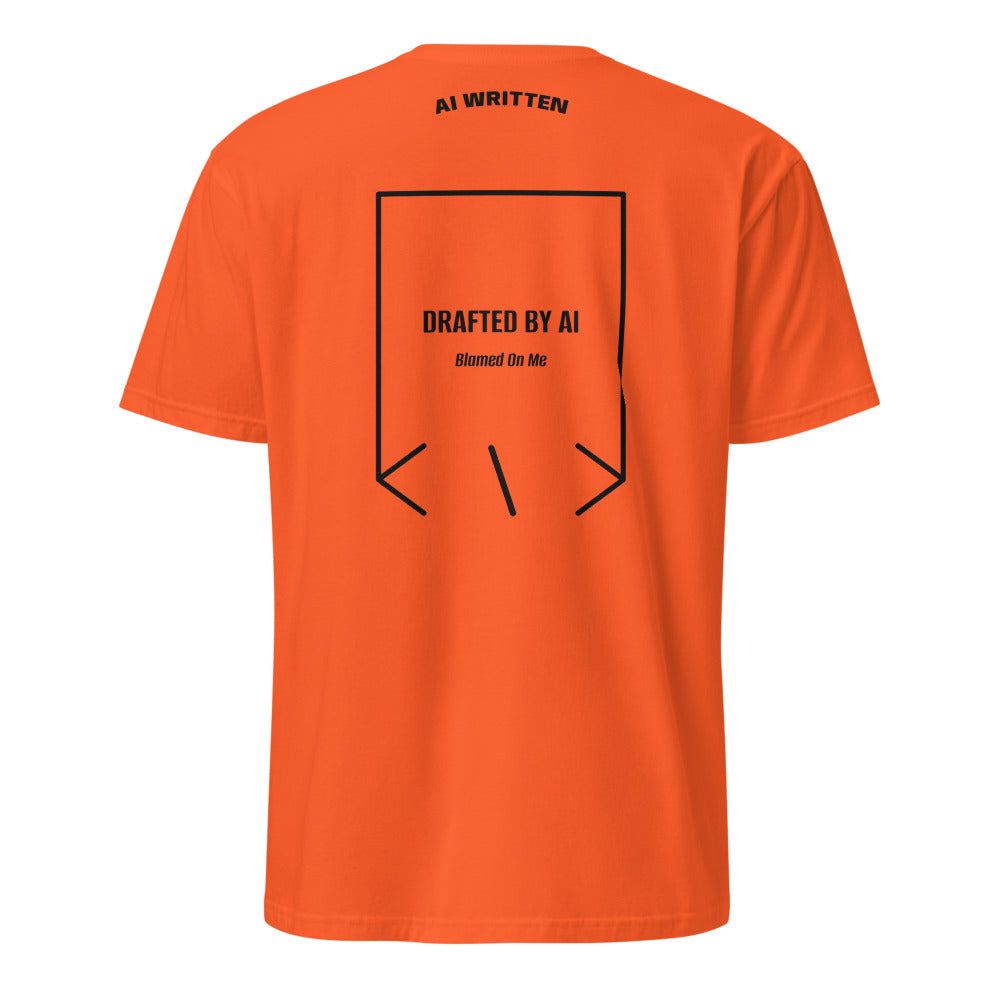 Drafted By AI — Orange Black back mockup