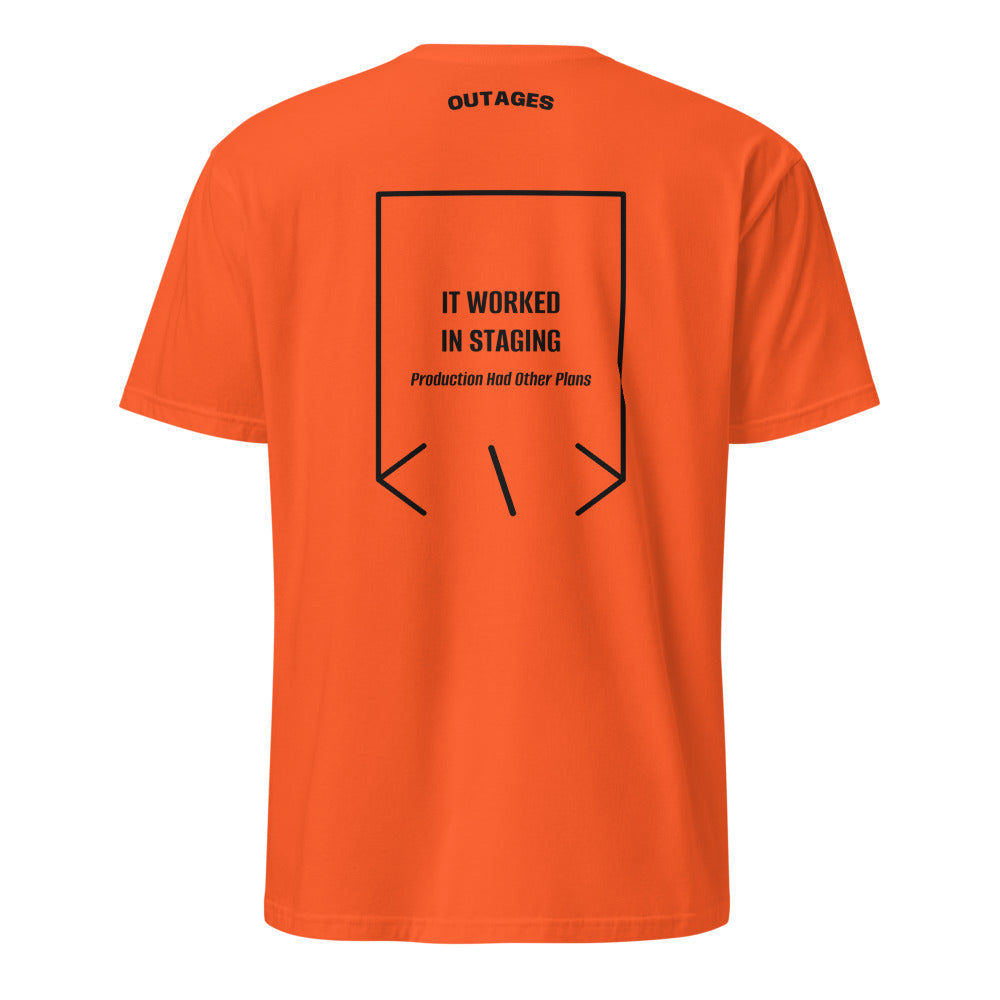 It Worked In Staging — Orange Black back mockup
