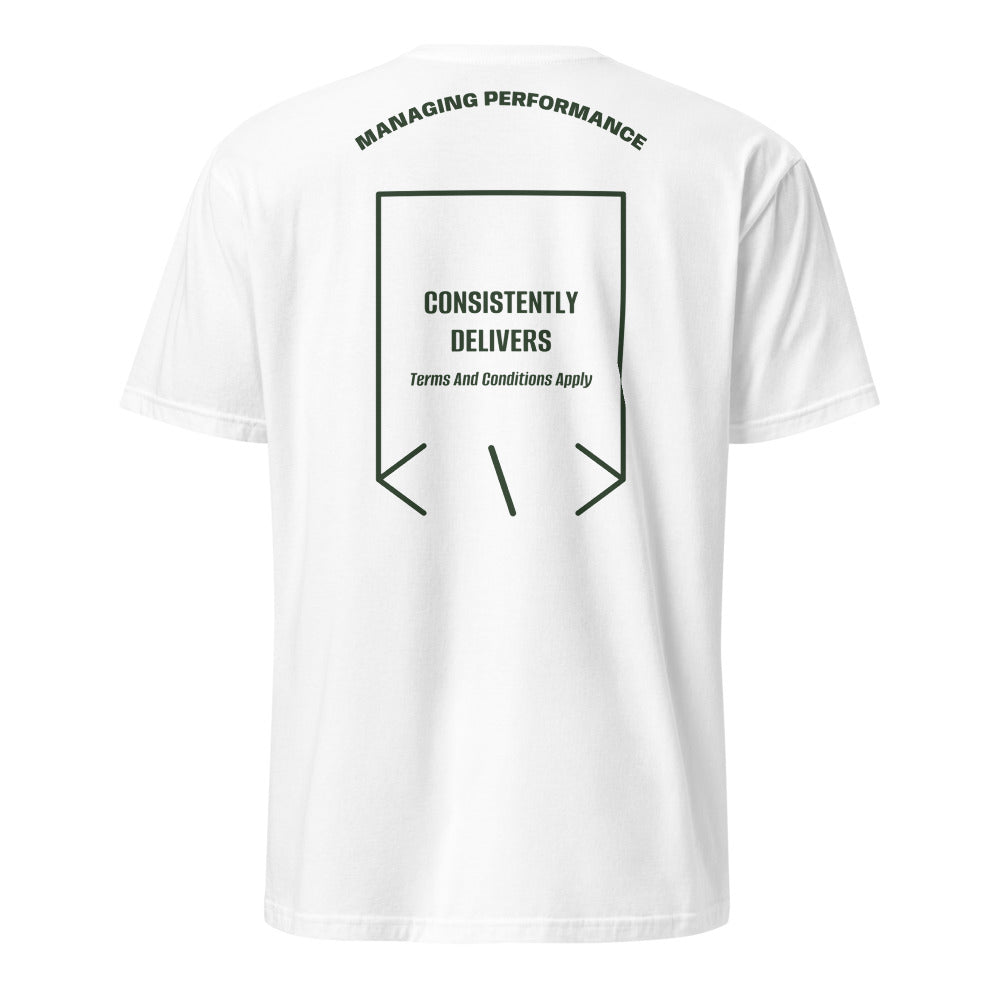Consistently Delivers — White Forest Green back mockup