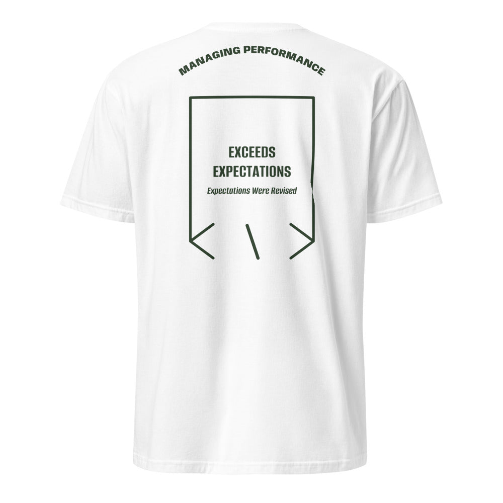 Exceeds Expectations — White Forest Green back mockup
