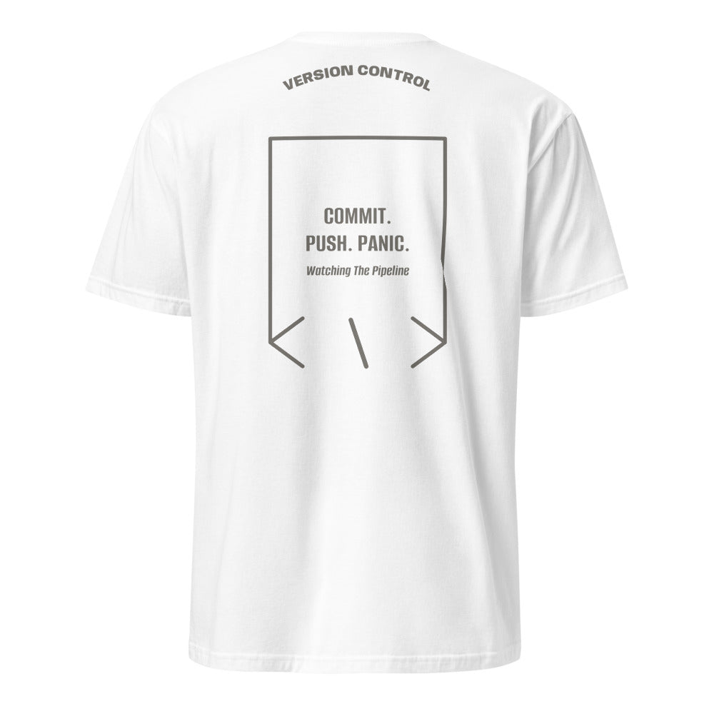 Commit. Push. Panic. — White Charcoal back mockup