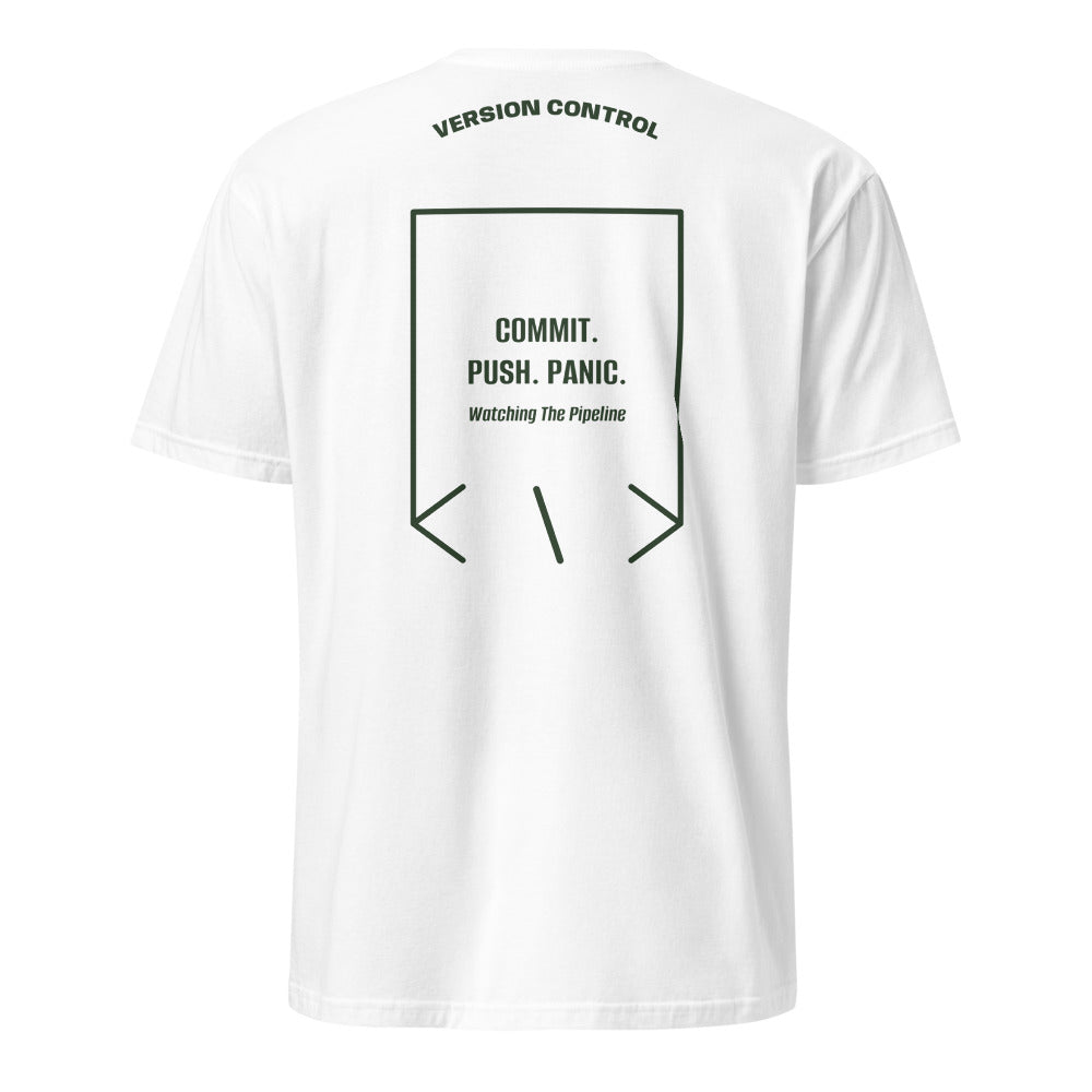 Commit. Push. Panic. — White Forest Green back mockup