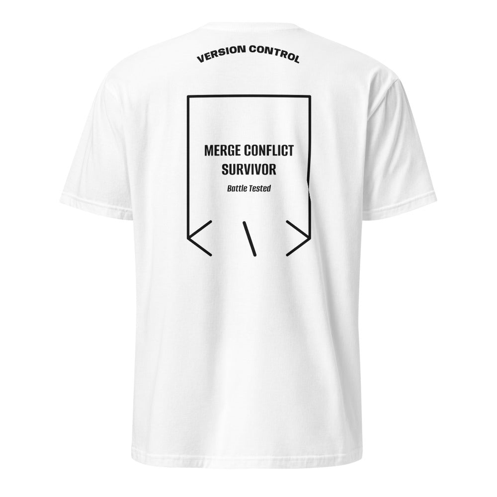 Merge Conflict Survivor — White Black back mockup