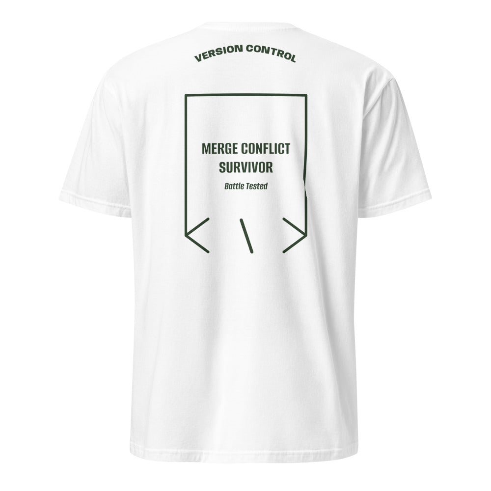 Merge Conflict Survivor — White Forest Green back mockup