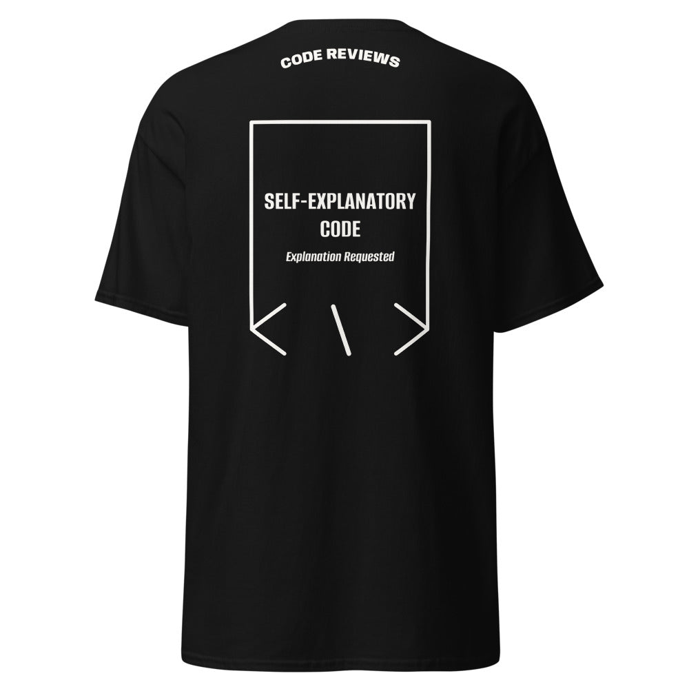 Self-Explanatory Code — Black White back mockup