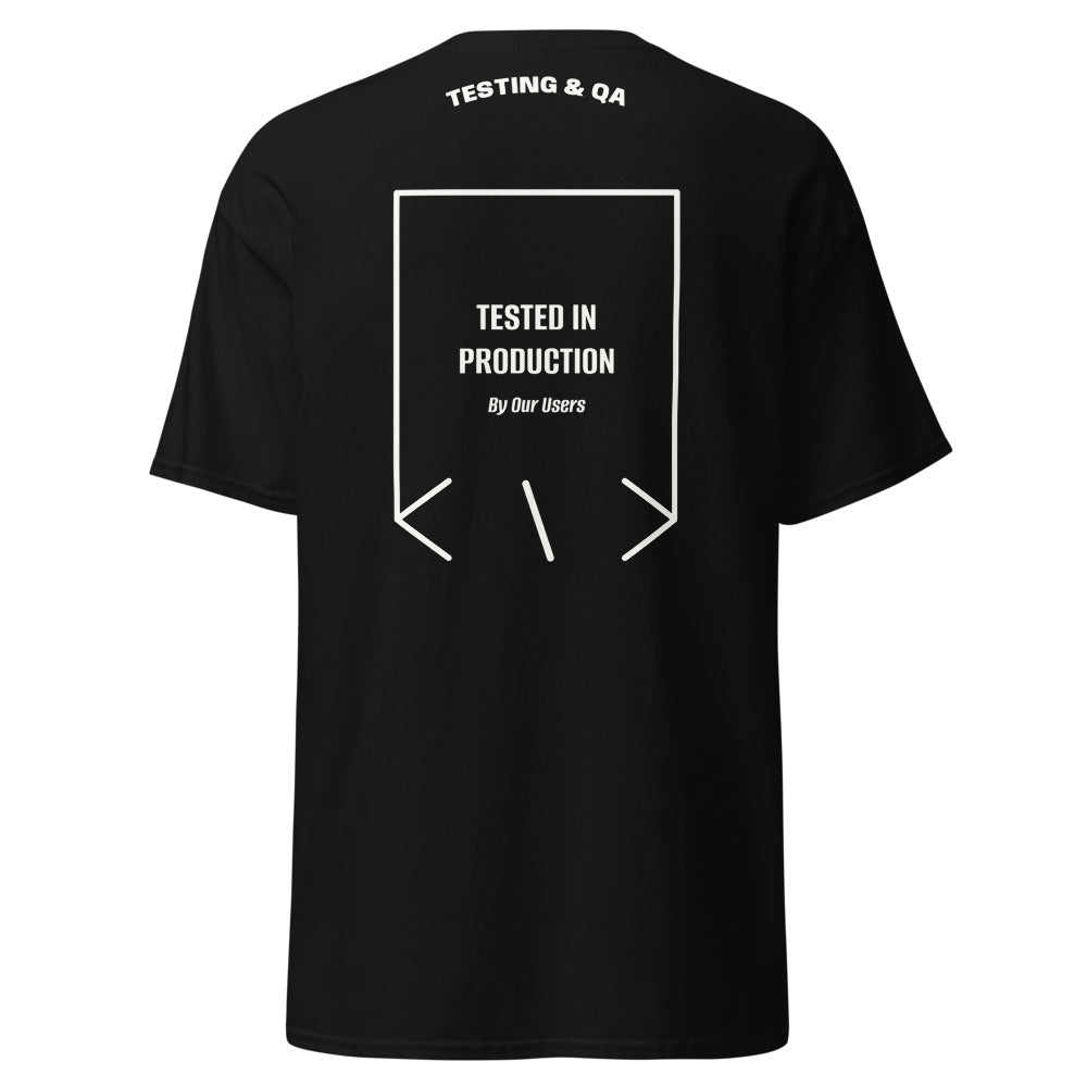 Tested In Production — Black White back mockup
