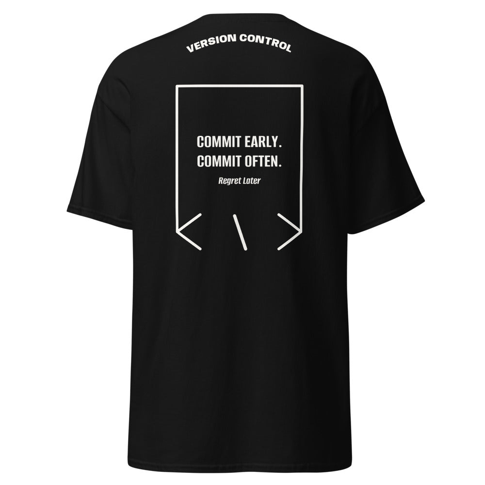 Commit Early. Commit Often. — Black White back mockup