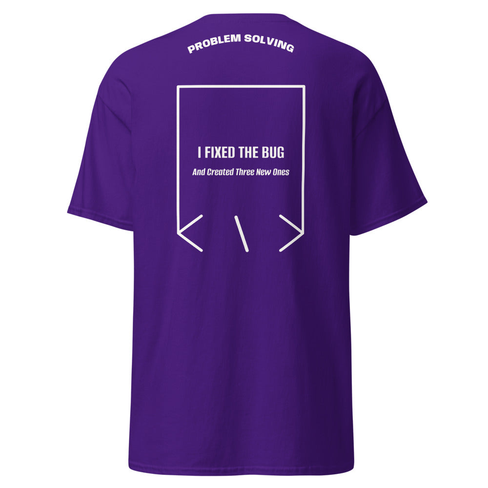 I Fixed The Bug — Purple White back mockup