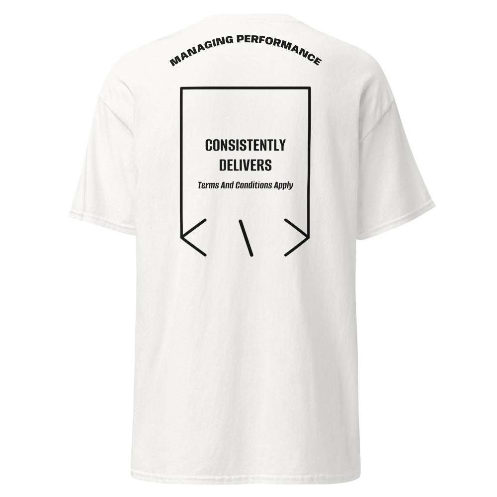 Consistently Delivers — White Black back mockup