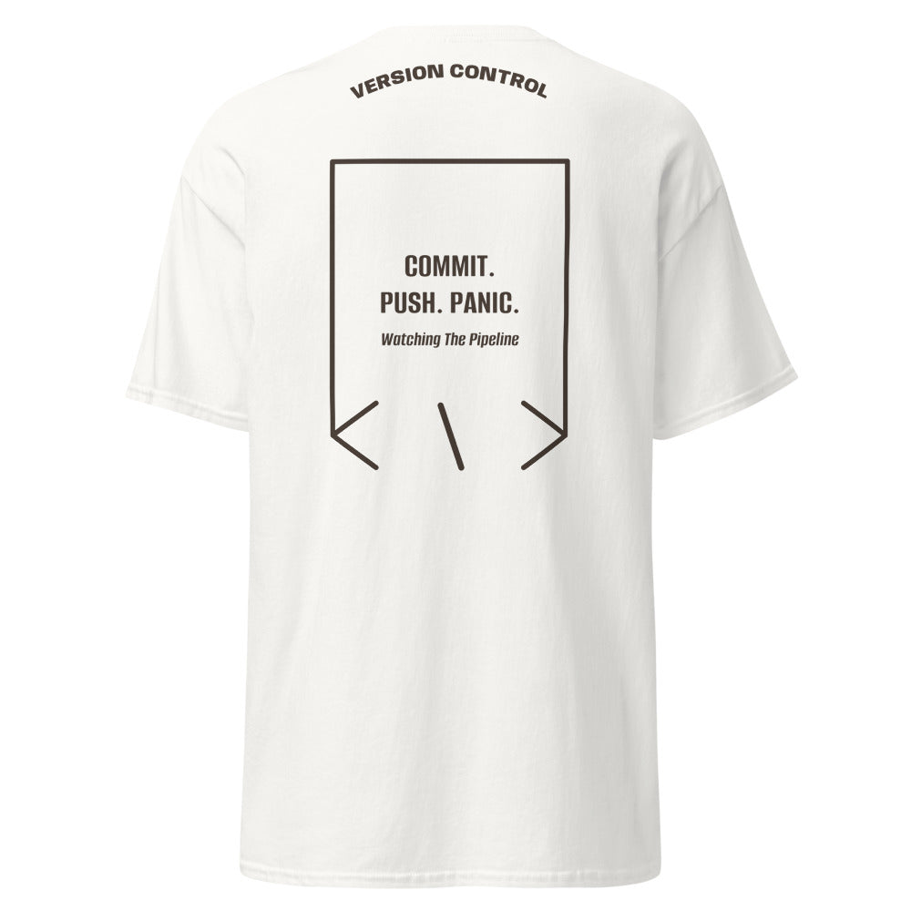Commit. Push. Panic. — White Dark Chocolate back mockup