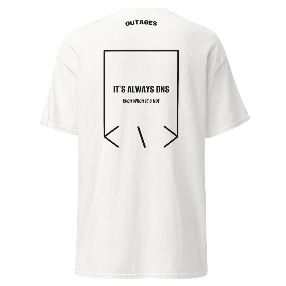 It's Always DNS — White Black back mockup