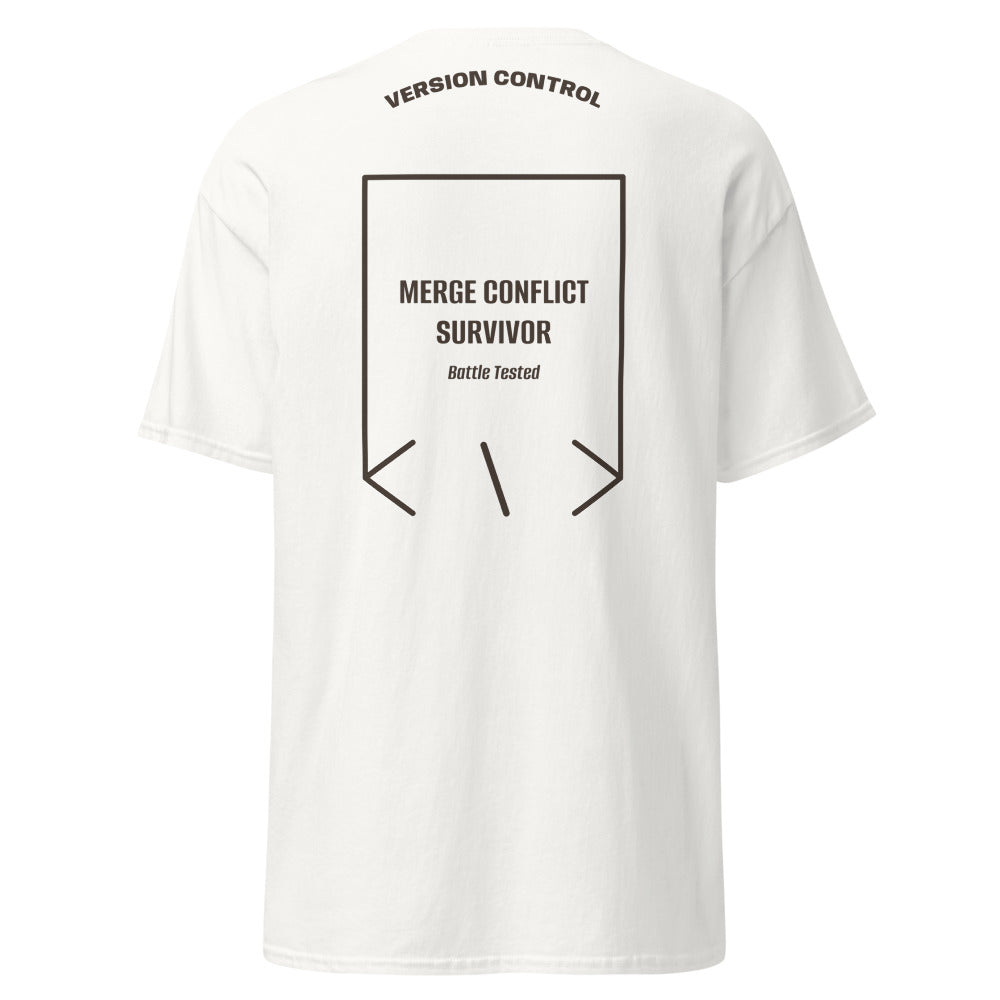 Merge Conflict Survivor — White Dark Chocolate back mockup