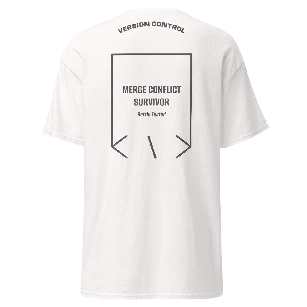 Merge Conflict Survivor — White Dark Heather back mockup