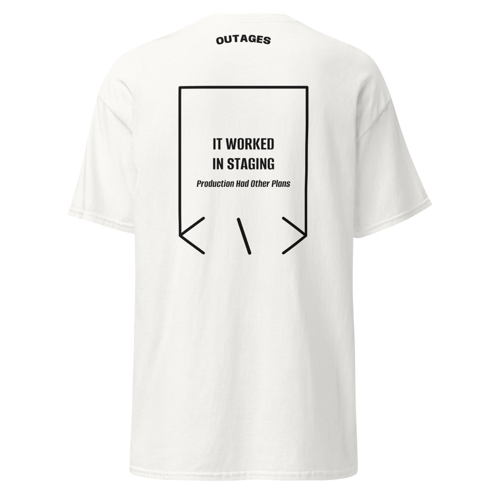 It Worked In Staging — White Black back mockup