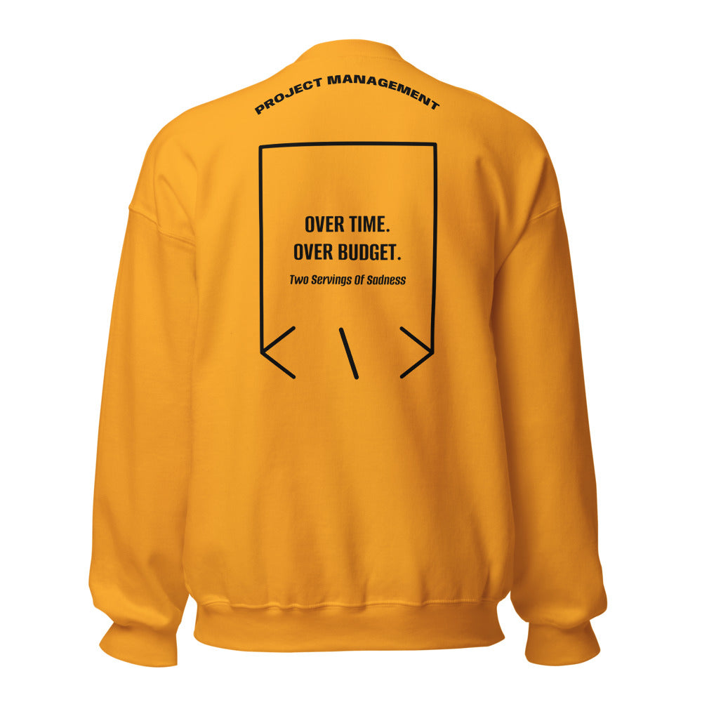 Over Time. Over Budget. — Gold Black back mockup