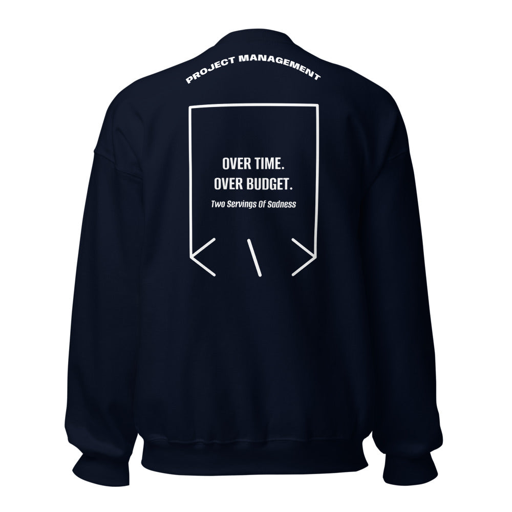 Over Time. Over Budget. — Navy White back mockup