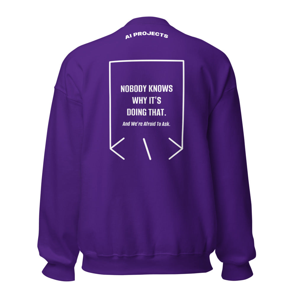 Nobody Knows Why It's Doing That. — Purple White back mockup