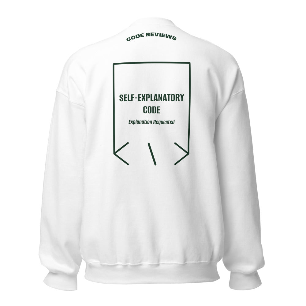 Self-Explanatory Code — White Forest Green back mockup