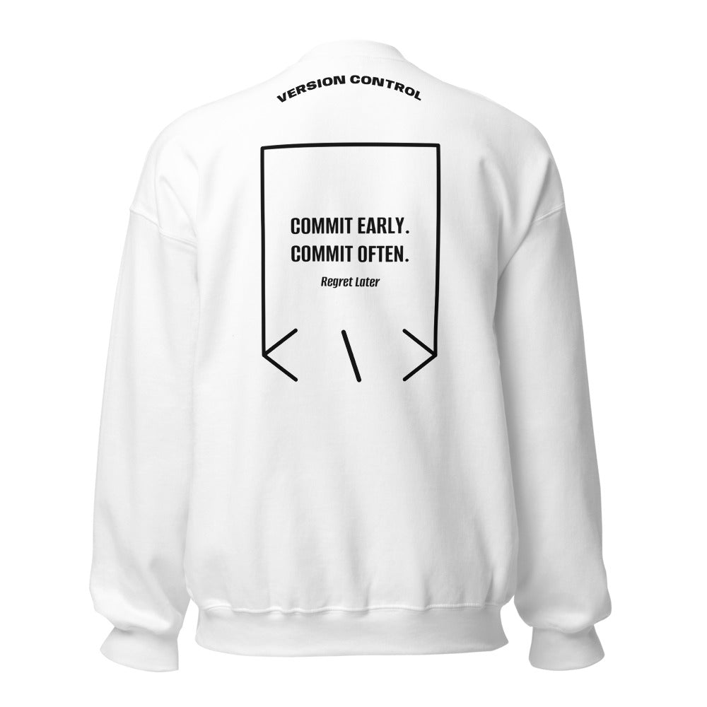 Commit Early. Commit Often. — White Black back mockup