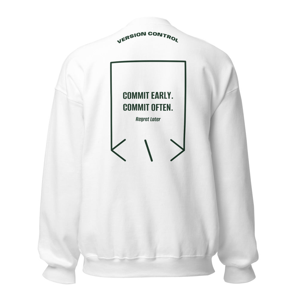 Commit Early. Commit Often. — White Forest Green back mockup