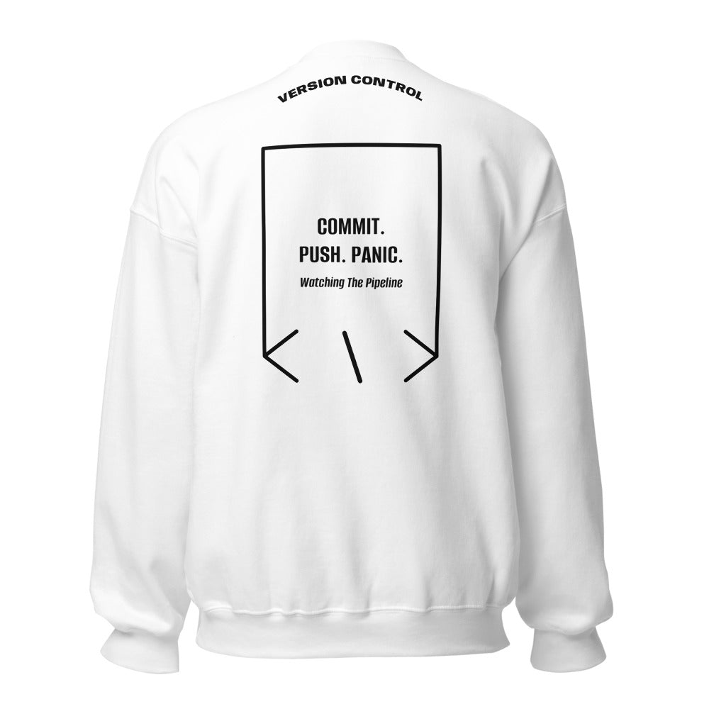 Commit. Push. Panic. — White Black back mockup
