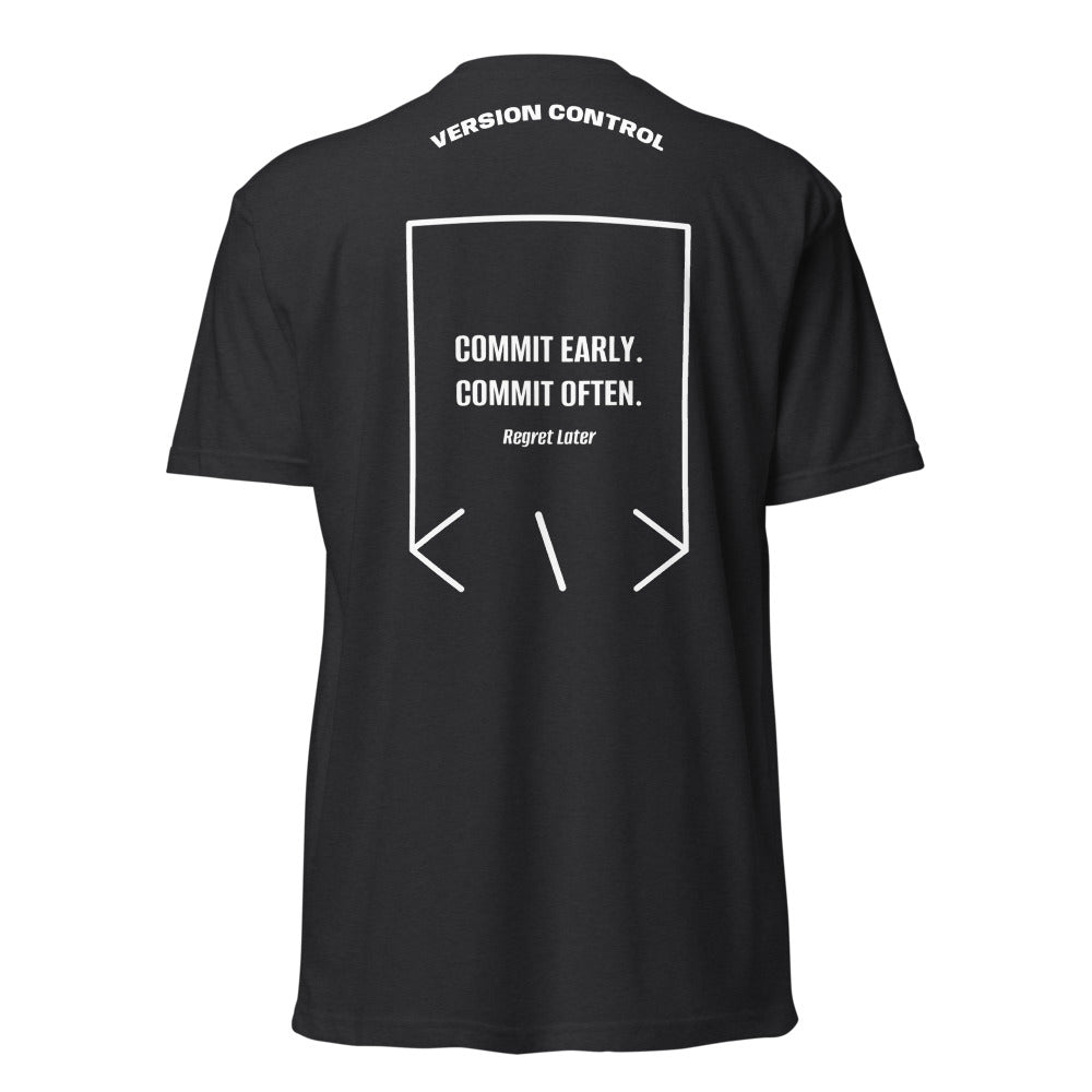 Commit Early. Commit Often. — Black White back mockup