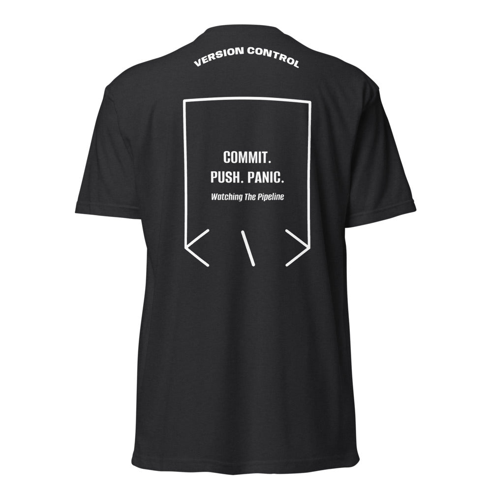 Commit. Push. Panic. — Black White back mockup