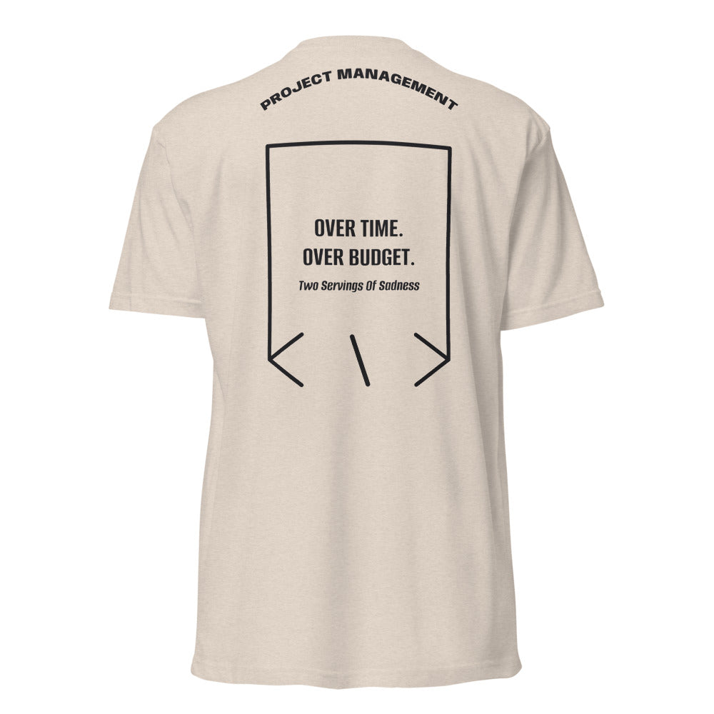 Over Time. Over Budget. — Sand Black back mockup