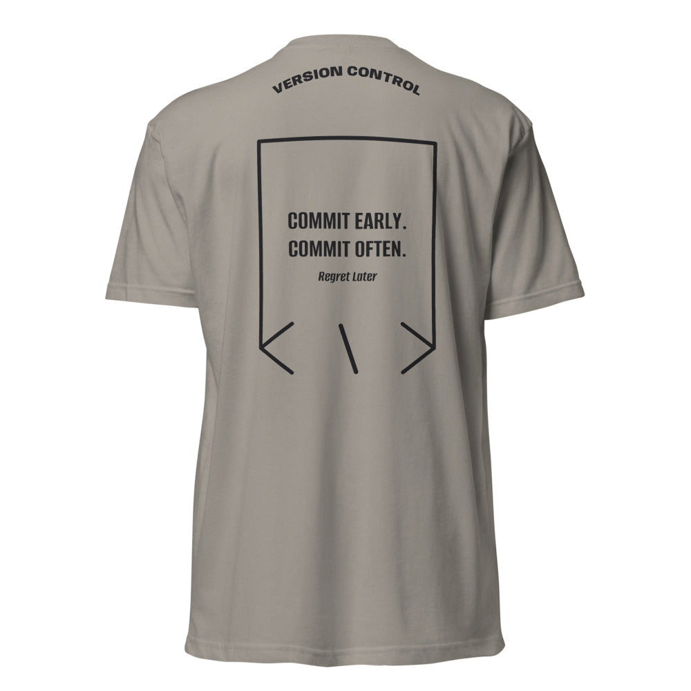 Commit Early. Commit Often. — Stone Grey Black back mockup