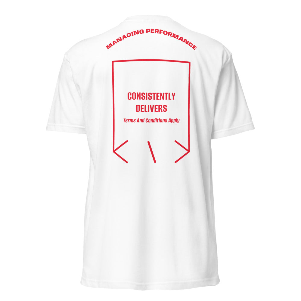 Consistently Delivers — White Red back mockup
